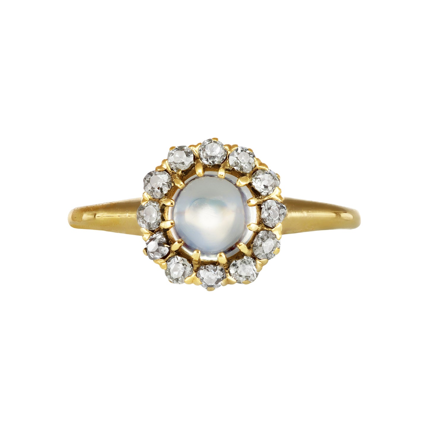 Victorian 18KT Yellow Gold Moonstone & Diamond Ring front