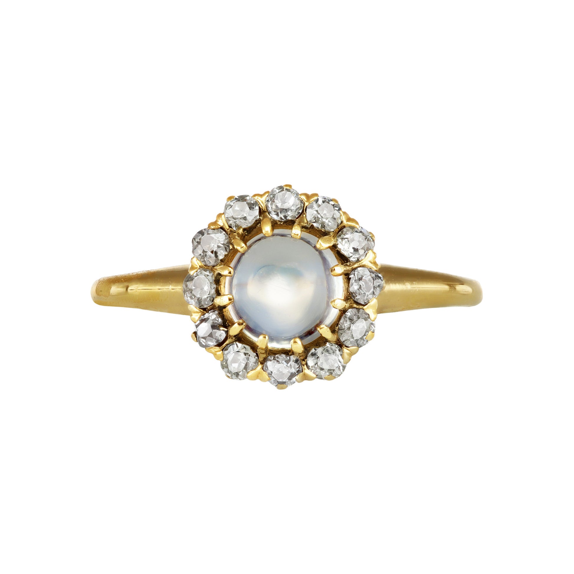 Victorian 18KT Yellow Gold Moonstone & Diamond Ring front