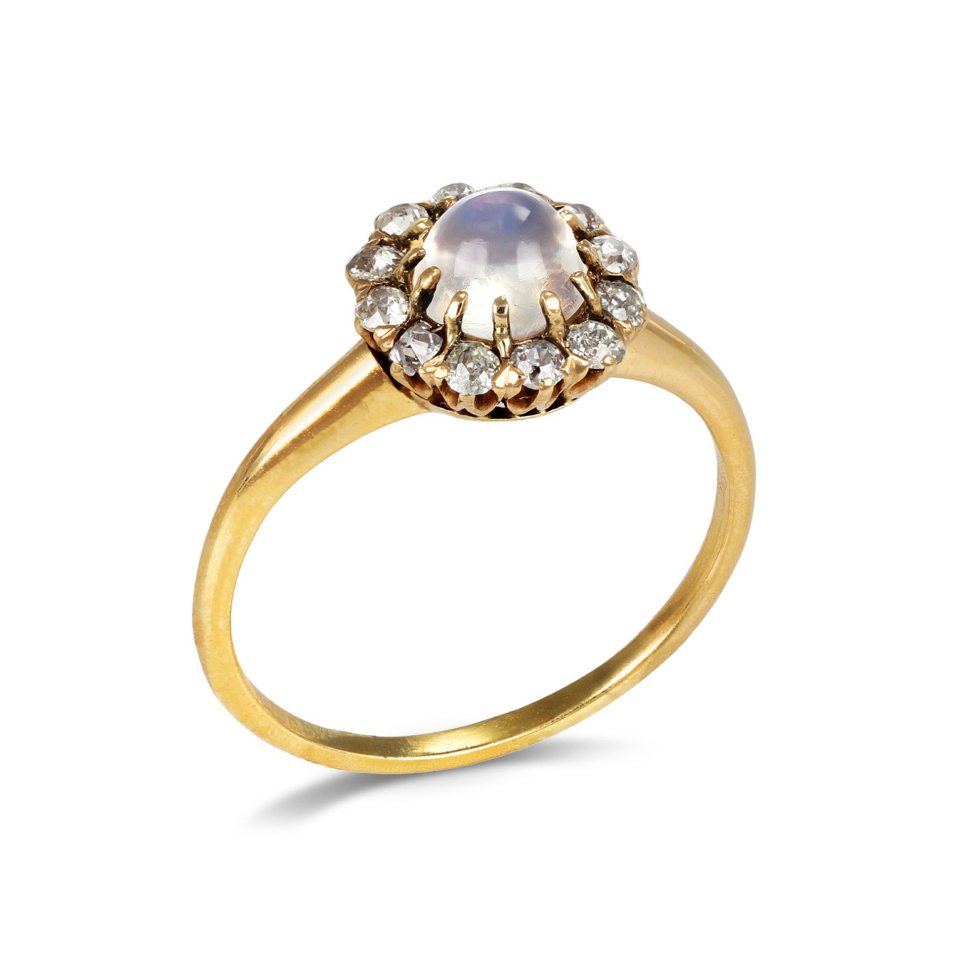Victorian 18KT Yellow Gold Moonstone & Diamond Ring profile