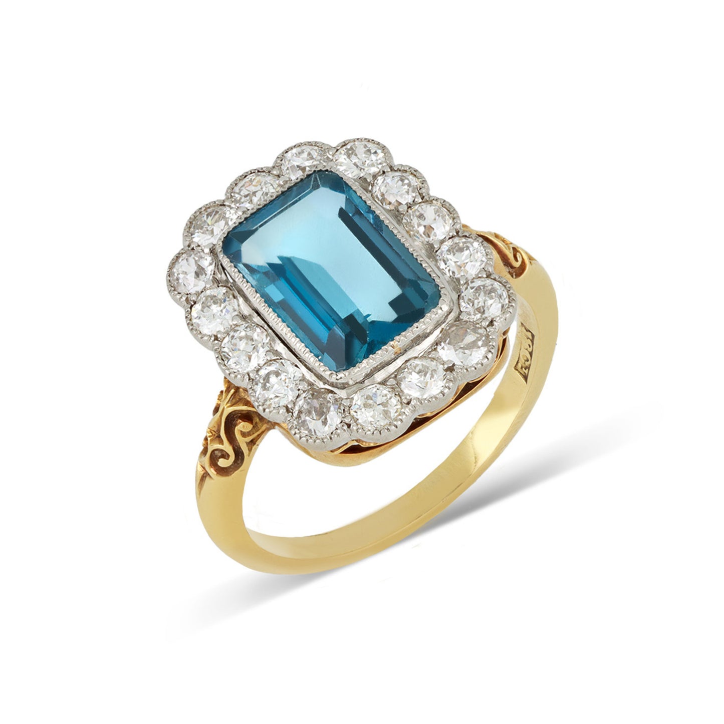 Edwardian Platinum & 18KT Yellow Gold Aquamarine & Diamond Ring front