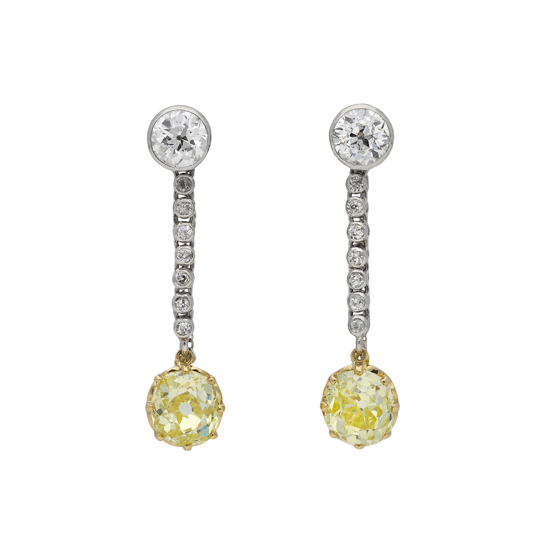 Edwardian Platinum, 18KT White & Yellow Gold Diamond Earrings front