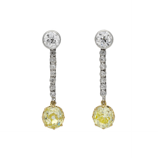 Edwardian Platinum, 18KT White & Yellow Gold Diamond Earrings front