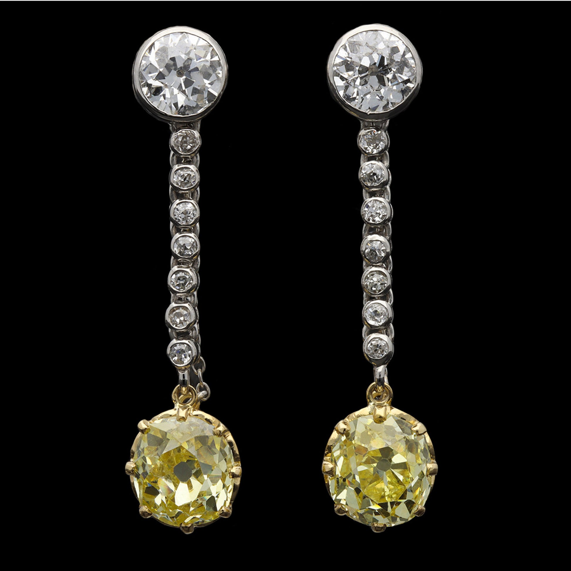 Edwardian Platinum, 18KT White & Yellow Gold Diamond Earrings front