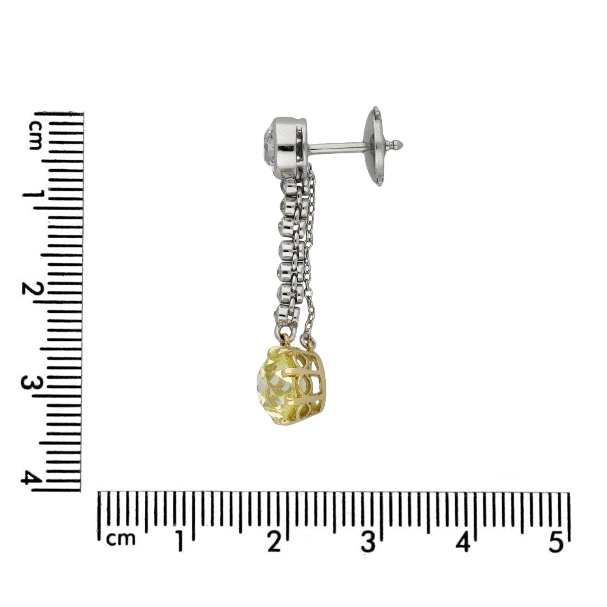 Edwardian Platinum, 18KT White & Yellow Gold Diamond Earrings measurements