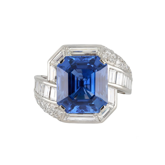 1960s Platinum & Iridium Sapphire & Diamond Ring front