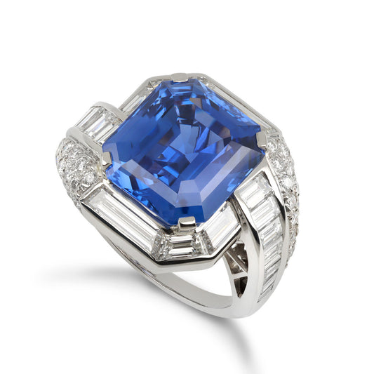 1960s Platinum & Iridium Sapphire & Diamond Ring front