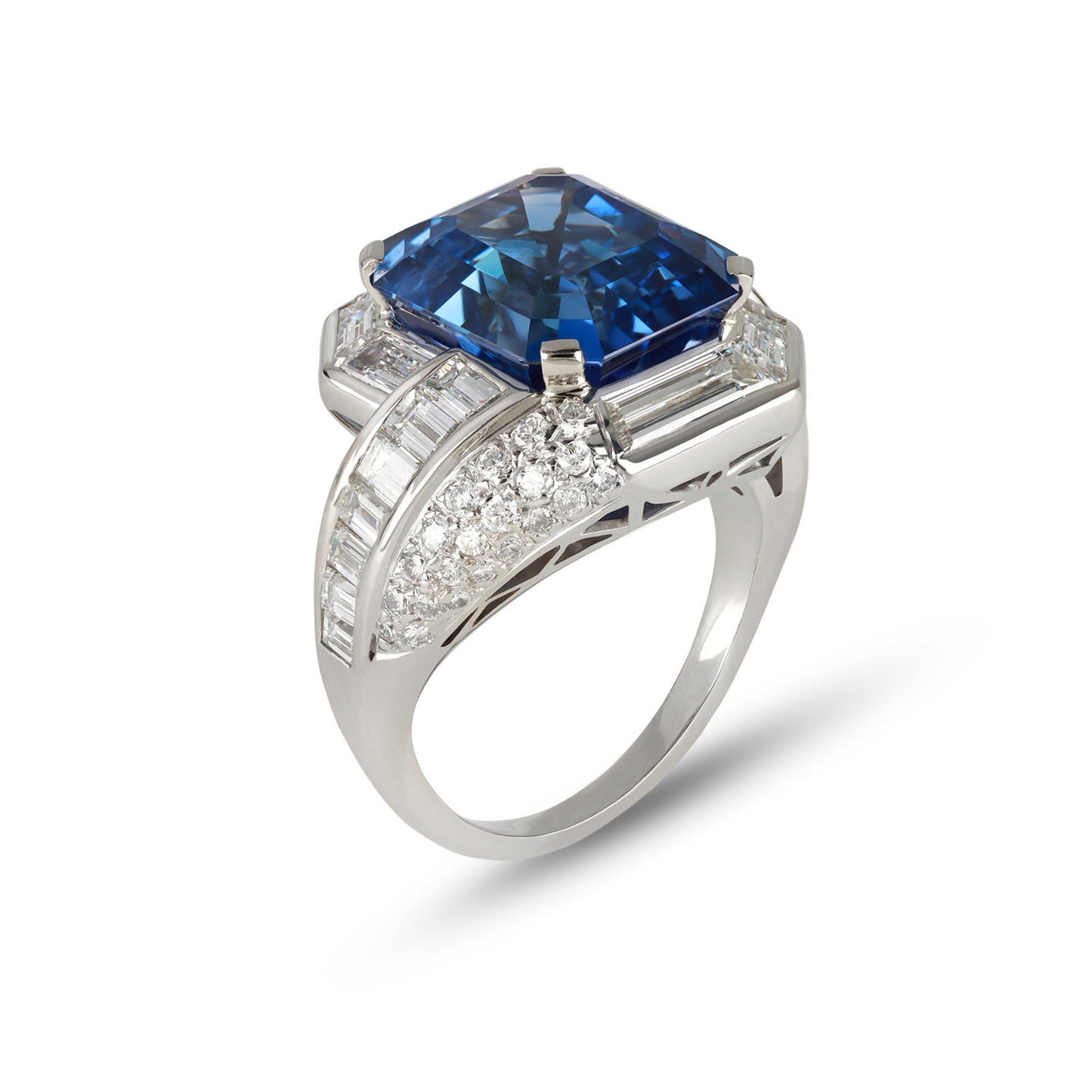 1960s Platinum & Iridium Sapphire & Diamond Ring side