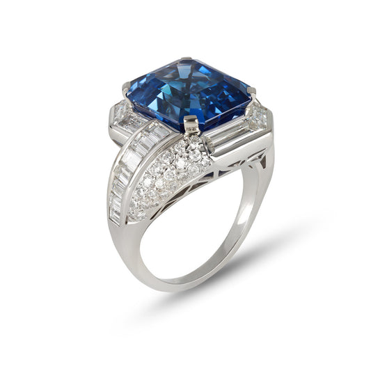 1960s Platinum & Iridium Sapphire & Diamond Ring side