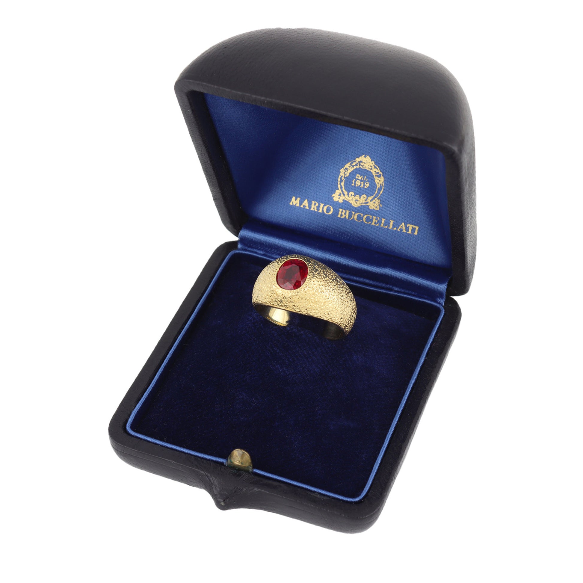 Buccellati Italy 1940s 18KT Yellow Gold Ruby Ring in box
