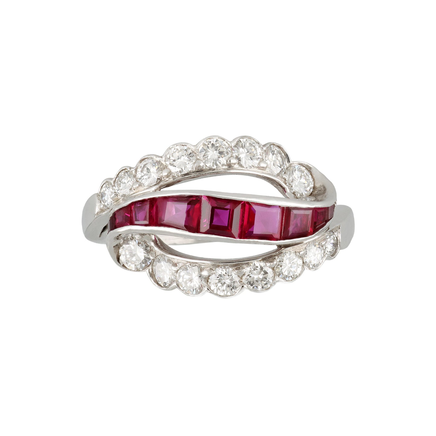 Oscar Heyman Bros. American 1950s Platinum & Iridium Ruby & Diamond Ring front