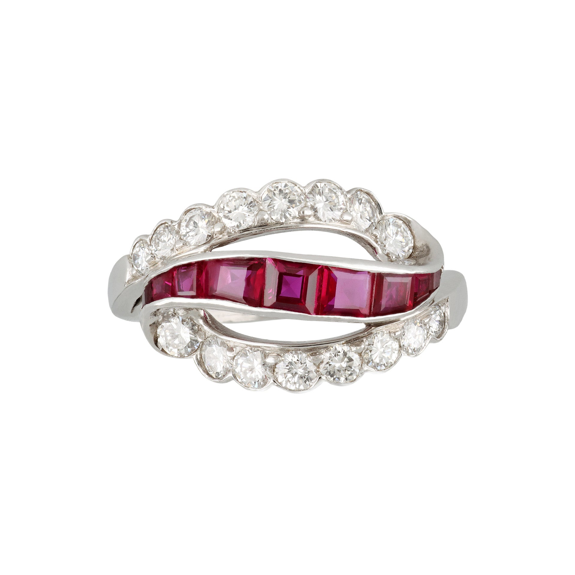 Oscar Heyman Bros. American 1950s Platinum & Iridium Ruby & Diamond Ring front