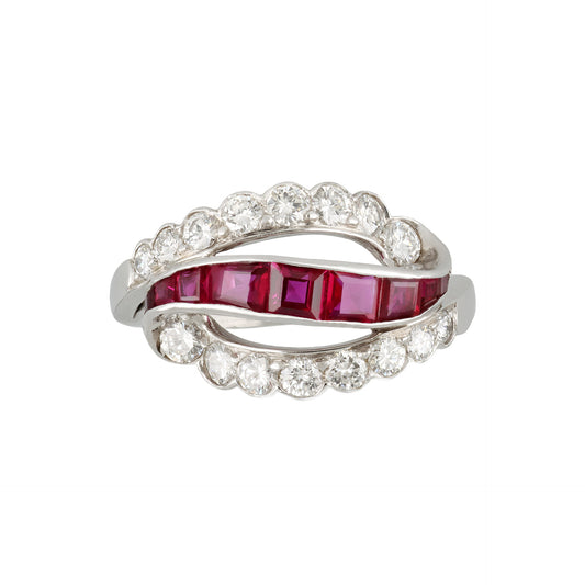 Oscar Heyman Bros. American 1950s Platinum & Iridium Ruby & Diamond Ring front