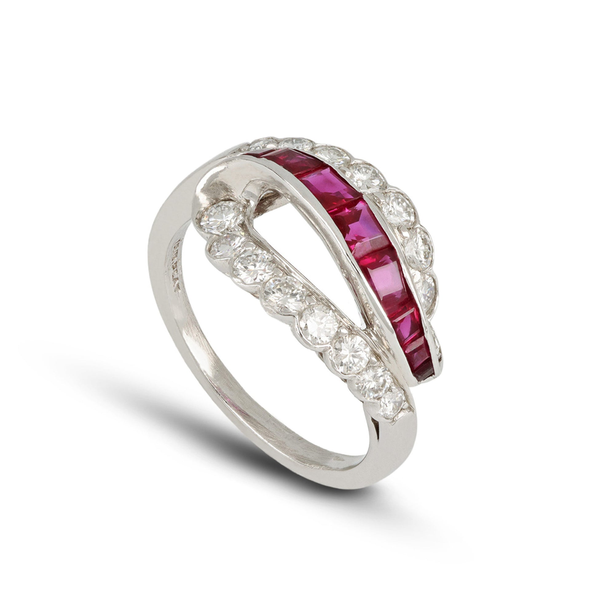 Oscar Heyman Bros. American 1950s Platinum & Iridium Ruby & Diamond Ring front