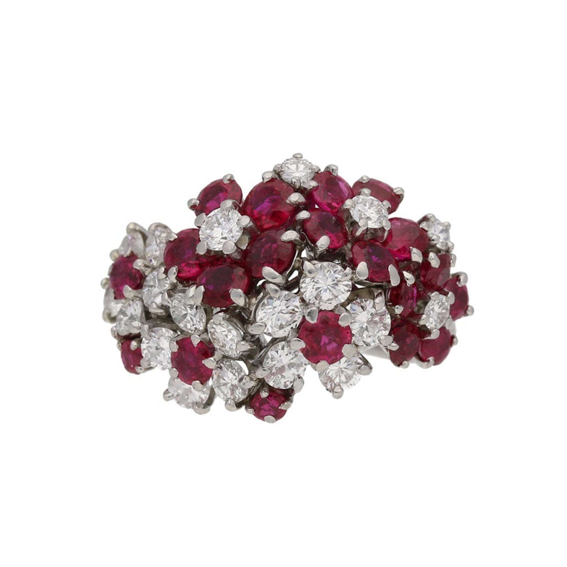 J.E. Caldwell American 1950s Platinum & Iridium Ruby & Diamond Ring front