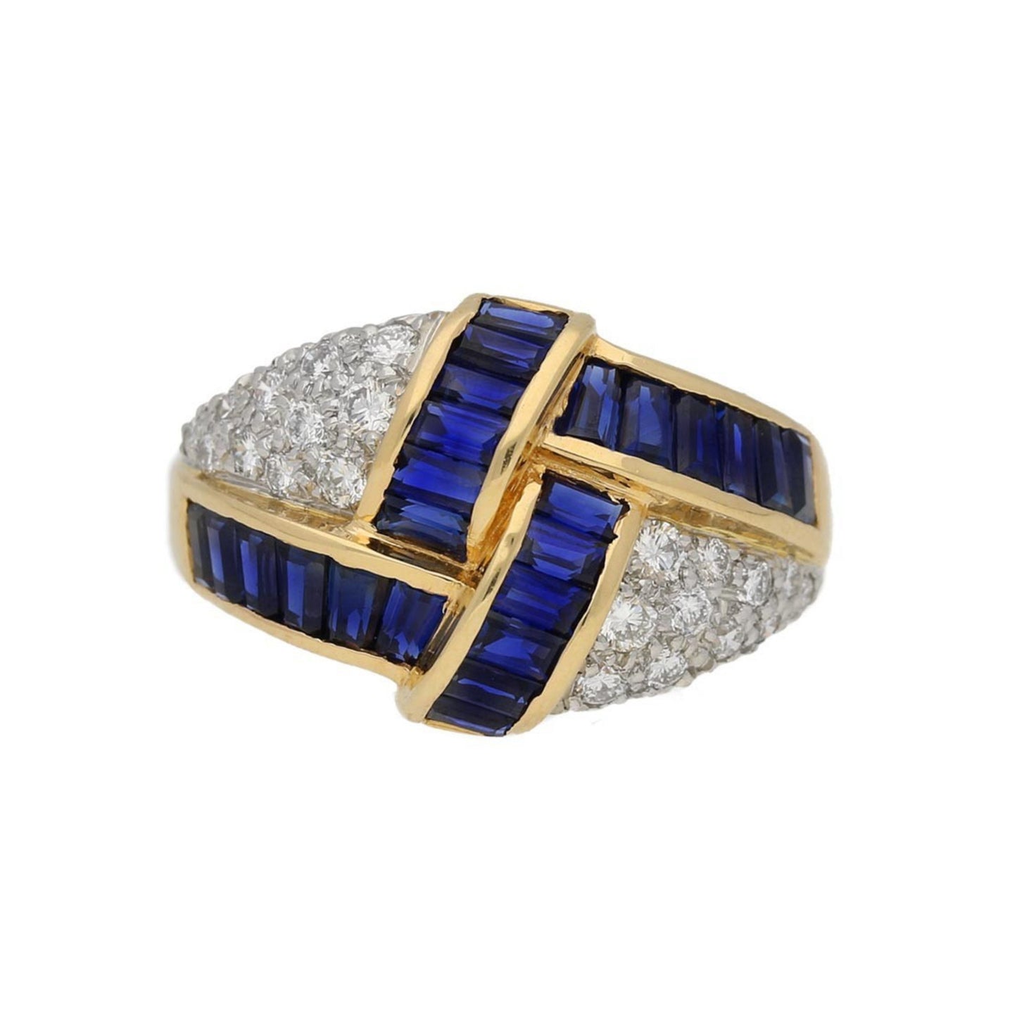 Oscar Heyman Bros. American 1970s Platinum & 18KT Yellow Gold Sapphire & Diamond Ring front