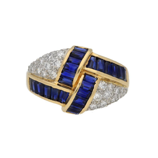 Oscar Heyman Bros. American 1970s Platinum & 18KT Yellow Gold Sapphire & Diamond Ring front