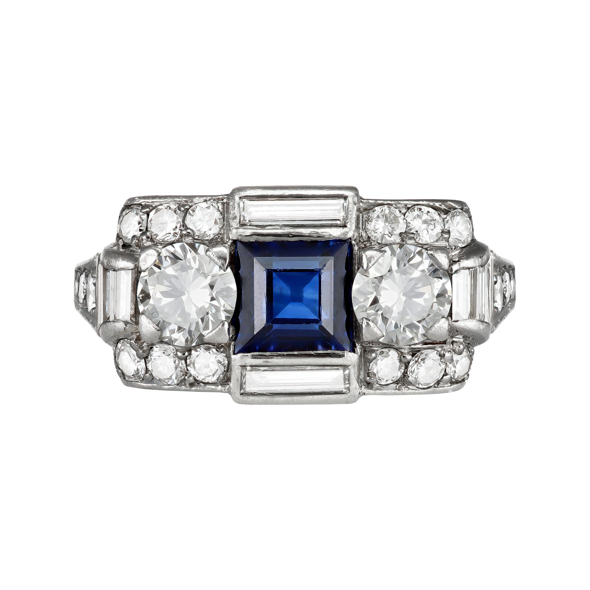 Tiffany & Co. Art Deco Platinum Sapphire & Diamond Ring front