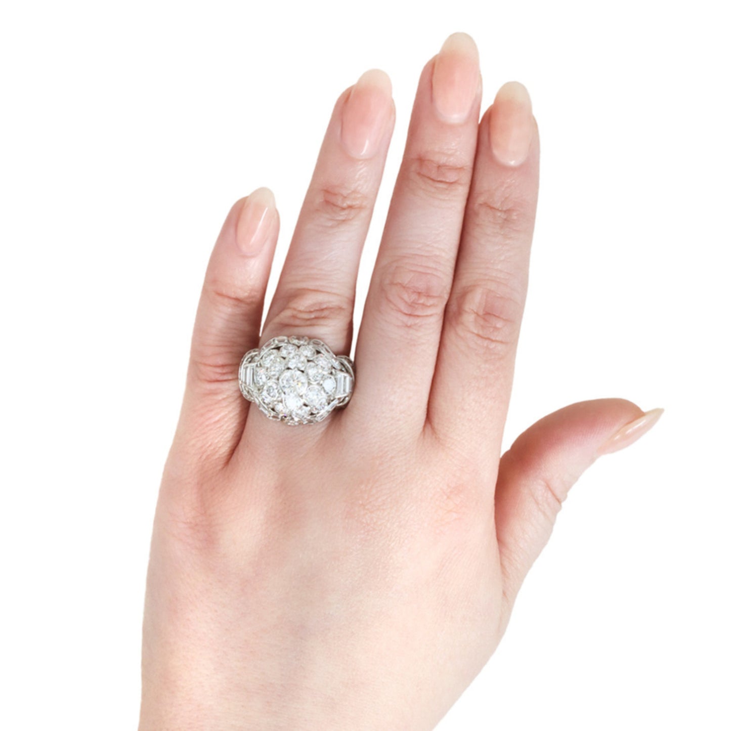 Van Cleef & Arpels 1950s Platinum Diamond Ring on finger