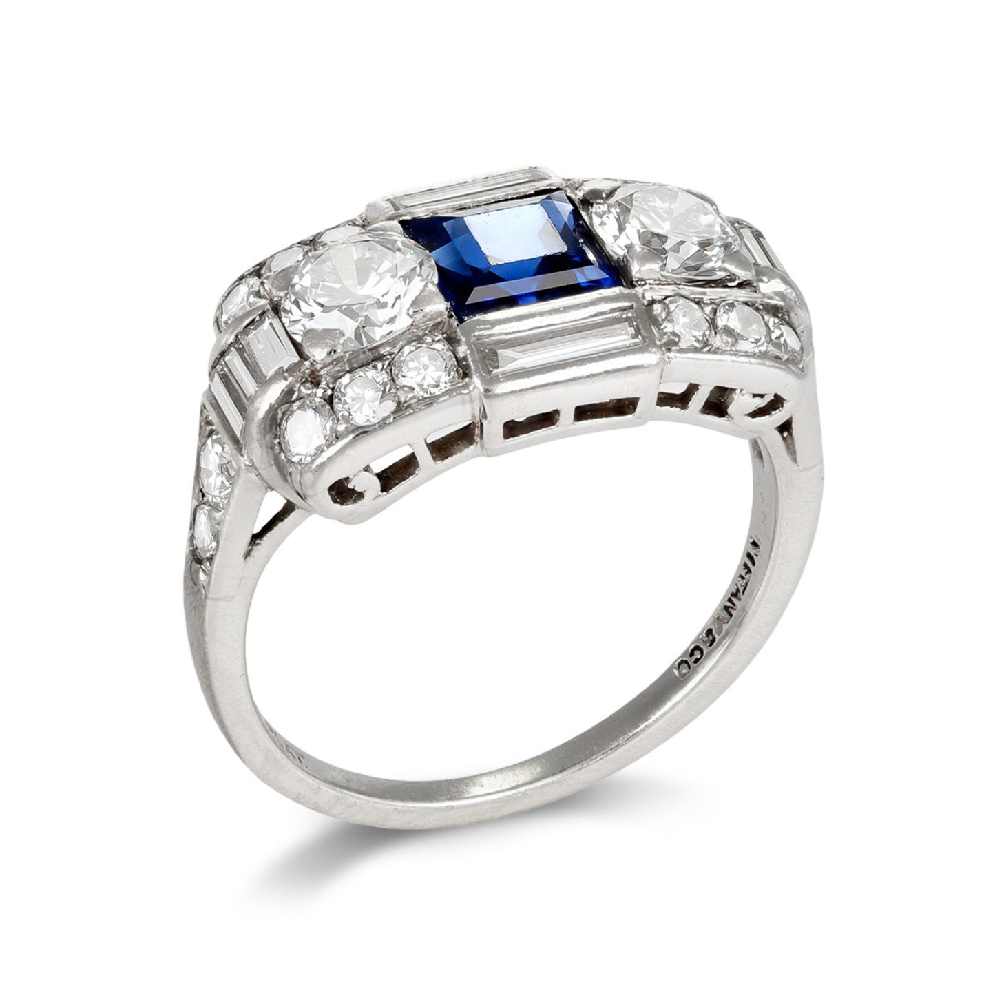 Tiffany & Co. Art Deco Platinum Sapphire & Diamond Ring profile