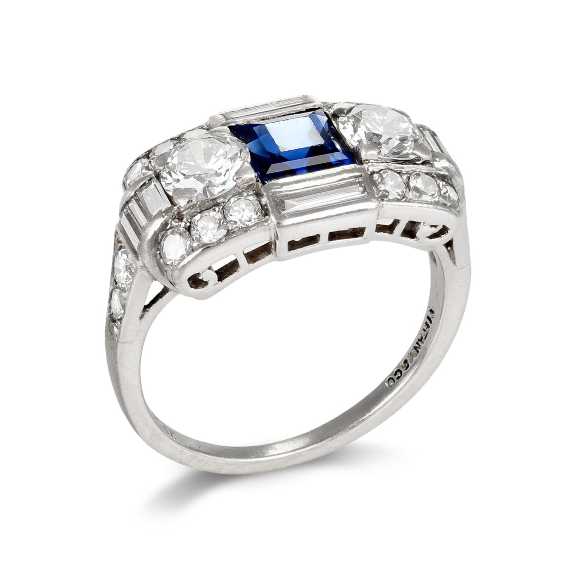 Tiffany & Co. Art Deco Platinum Sapphire & Diamond Ring profile