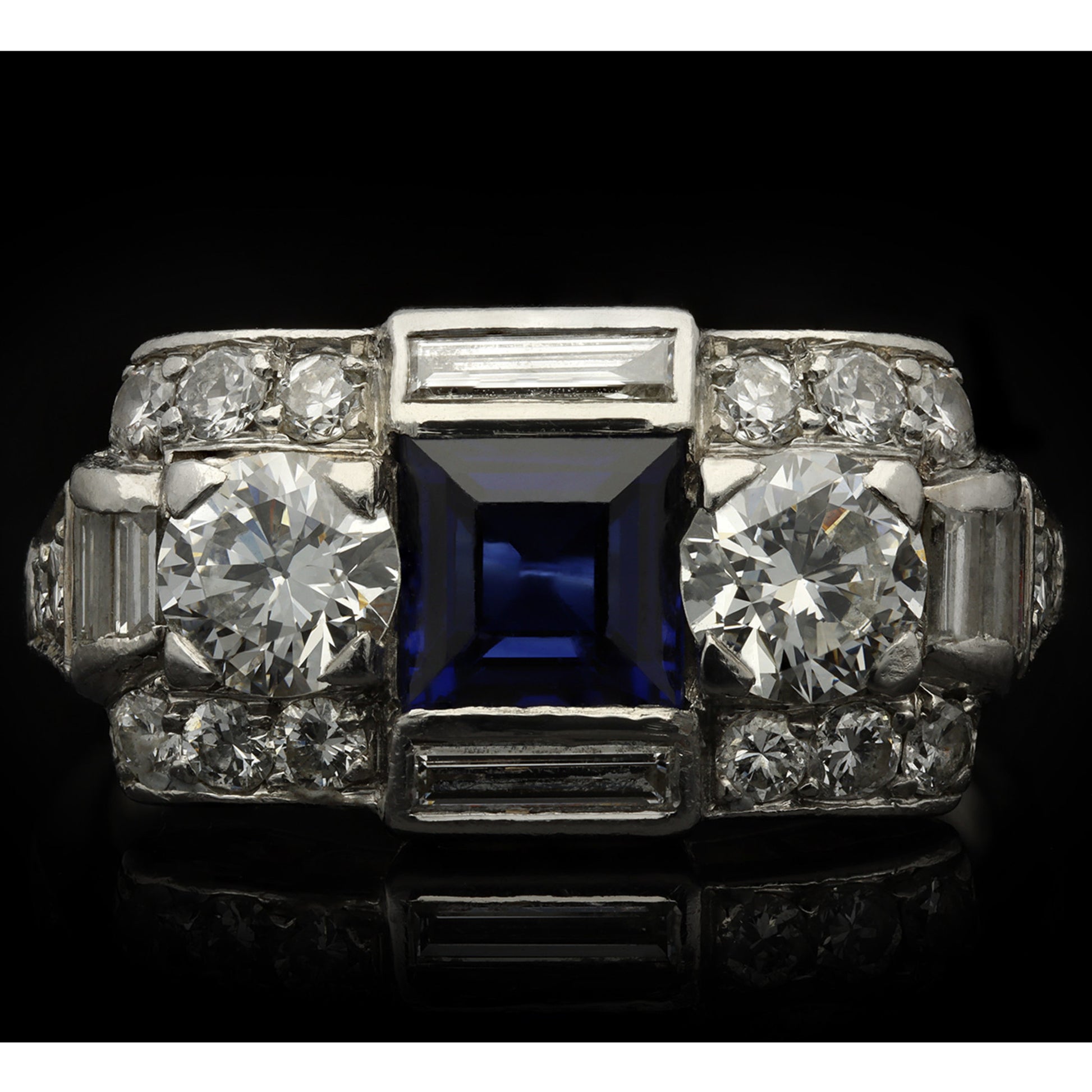 Tiffany & Co. Art Deco Platinum Sapphire & Diamond Ring front