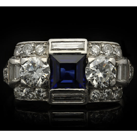 Tiffany & Co. Art Deco Platinum Sapphire & Diamond Ring front