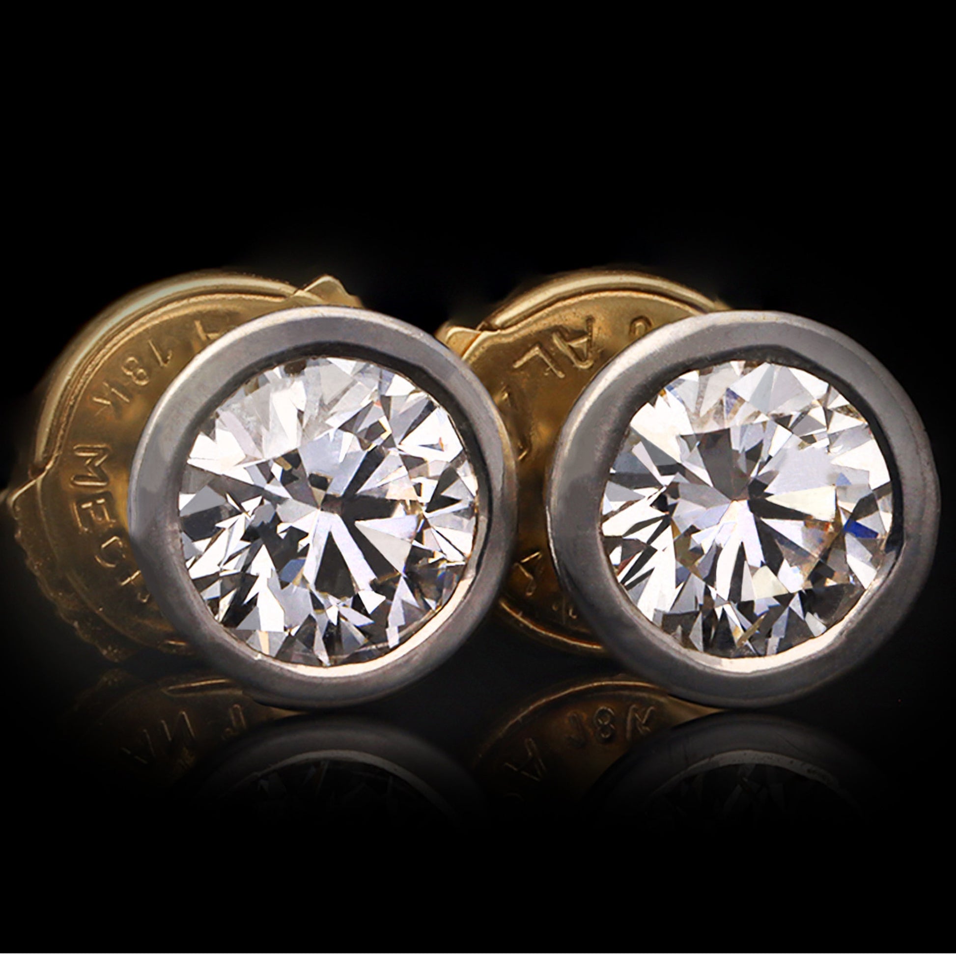 1970s 18KT White & Yellow Gold Diamond Earrings front