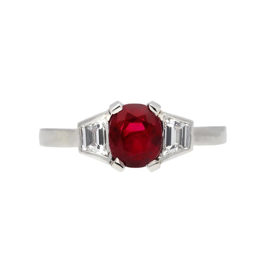 Art Deco Platinum Ruby & Diamond Ring front