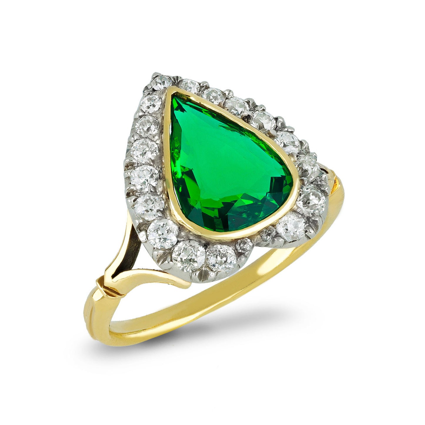 Edwardian Platinum & 18KT Yellow Gold Emerald & Diamond Ring front