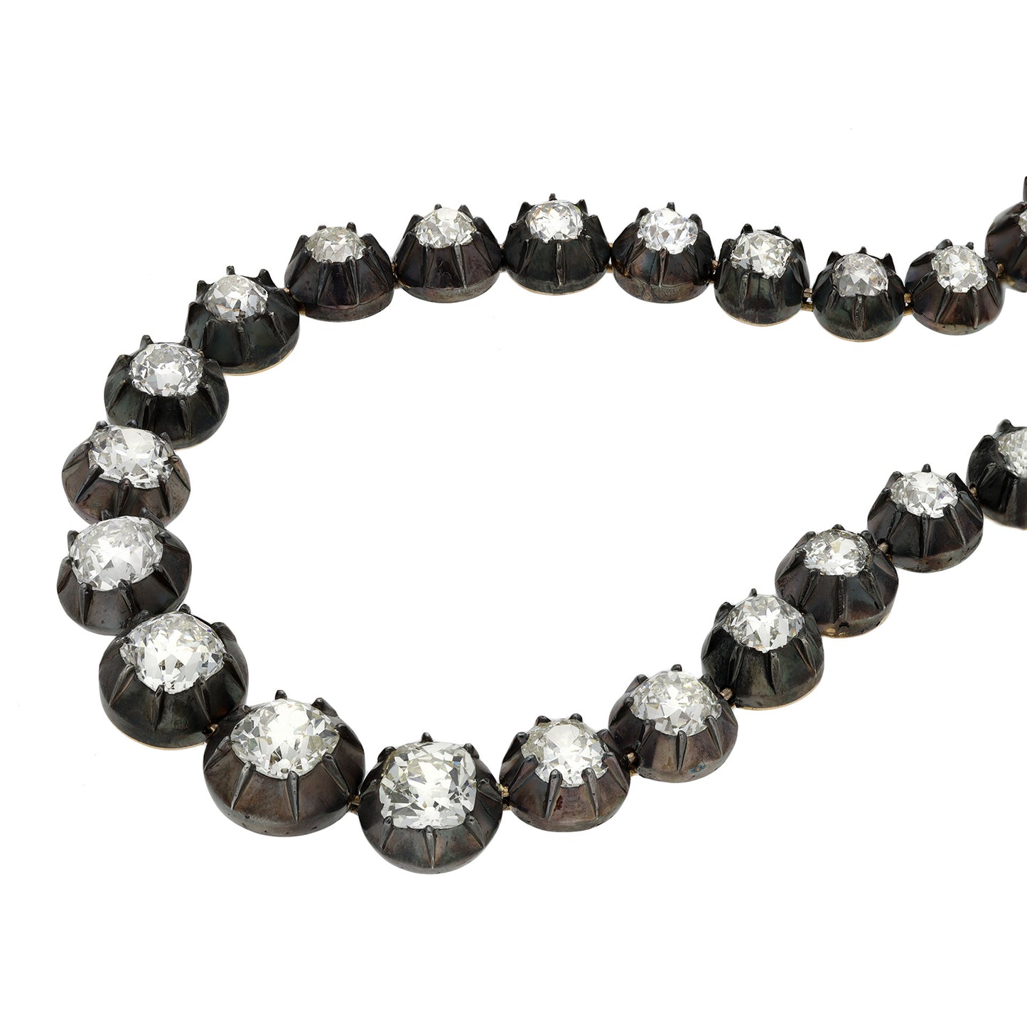 Victorian Silver & 18KT Yellow Gold Diamond Necklace details