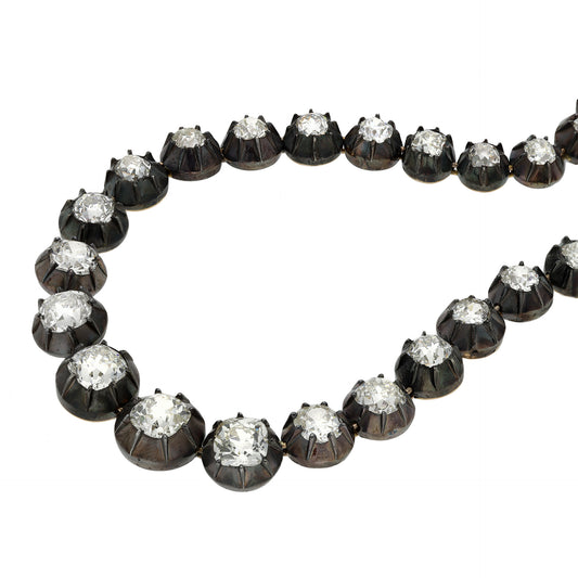 Victorian Silver & 18KT Yellow Gold Diamond Necklace details