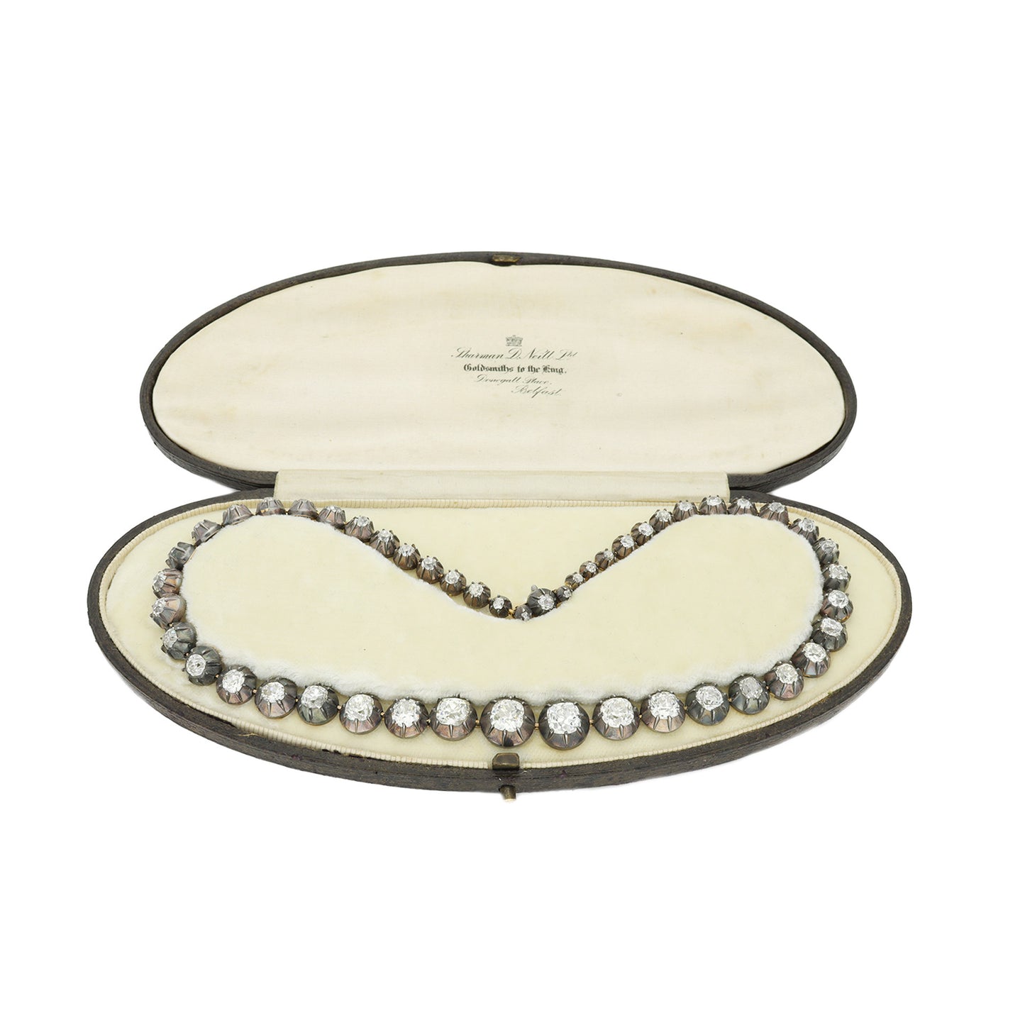 Victorian Silver & 18KT Yellow Gold Diamond Necklace in box