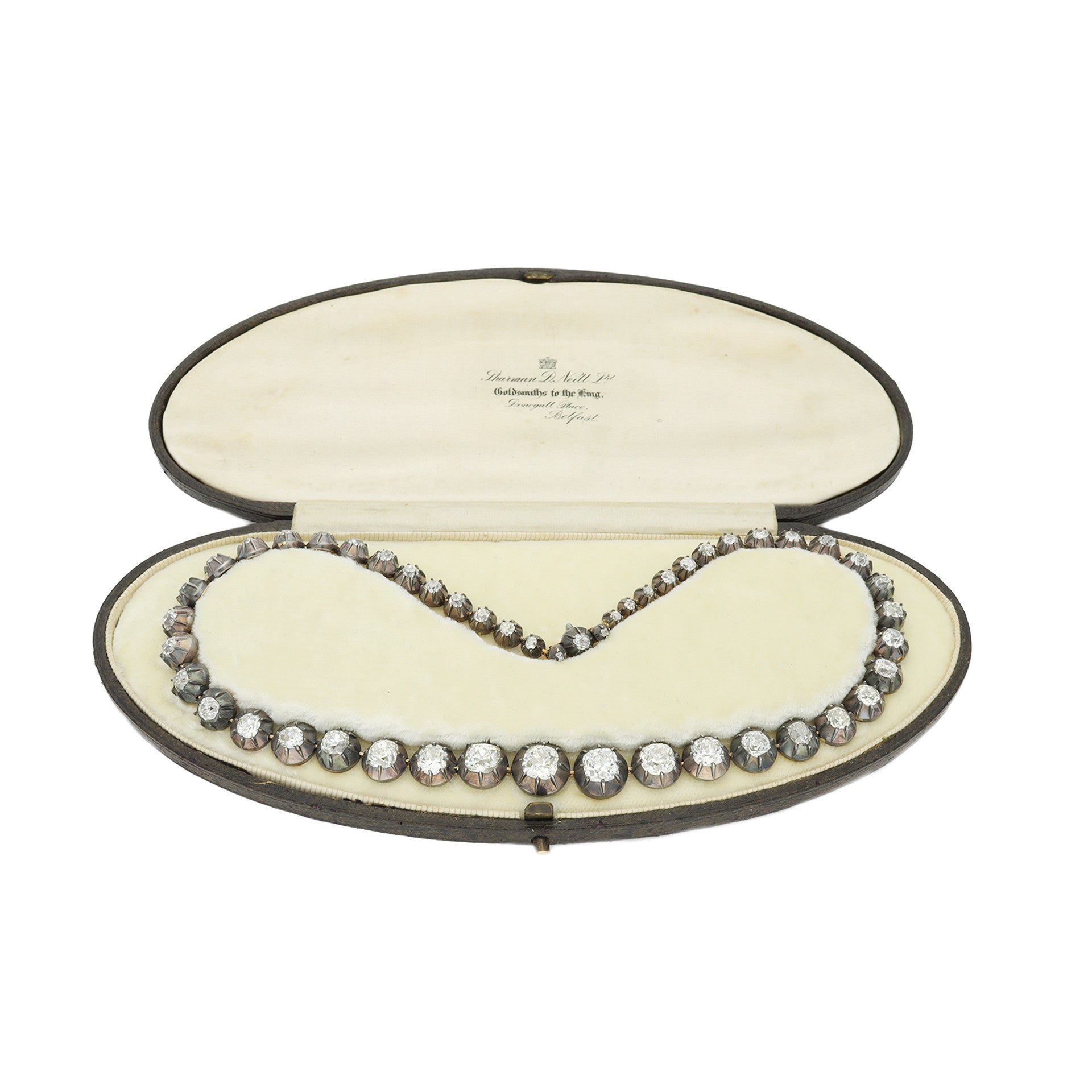 Victorian Silver & 18KT Yellow Gold Diamond Necklace in box