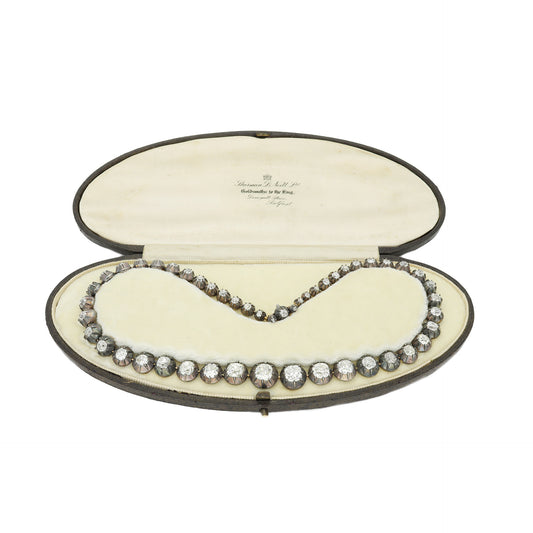Victorian Silver & 18KT Yellow Gold Diamond Necklace in box