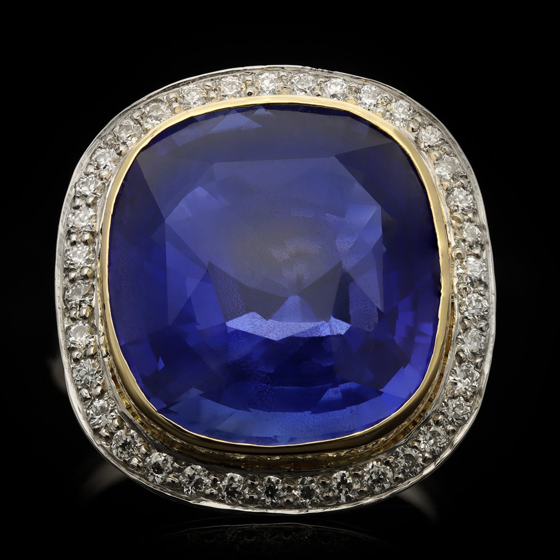 1930s Platinum & 18KT Yellow Gold Sapphire & Diamond Ring front