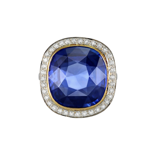 1930s Platinum & 18KT Yellow Gold Sapphire & Diamond Ring front