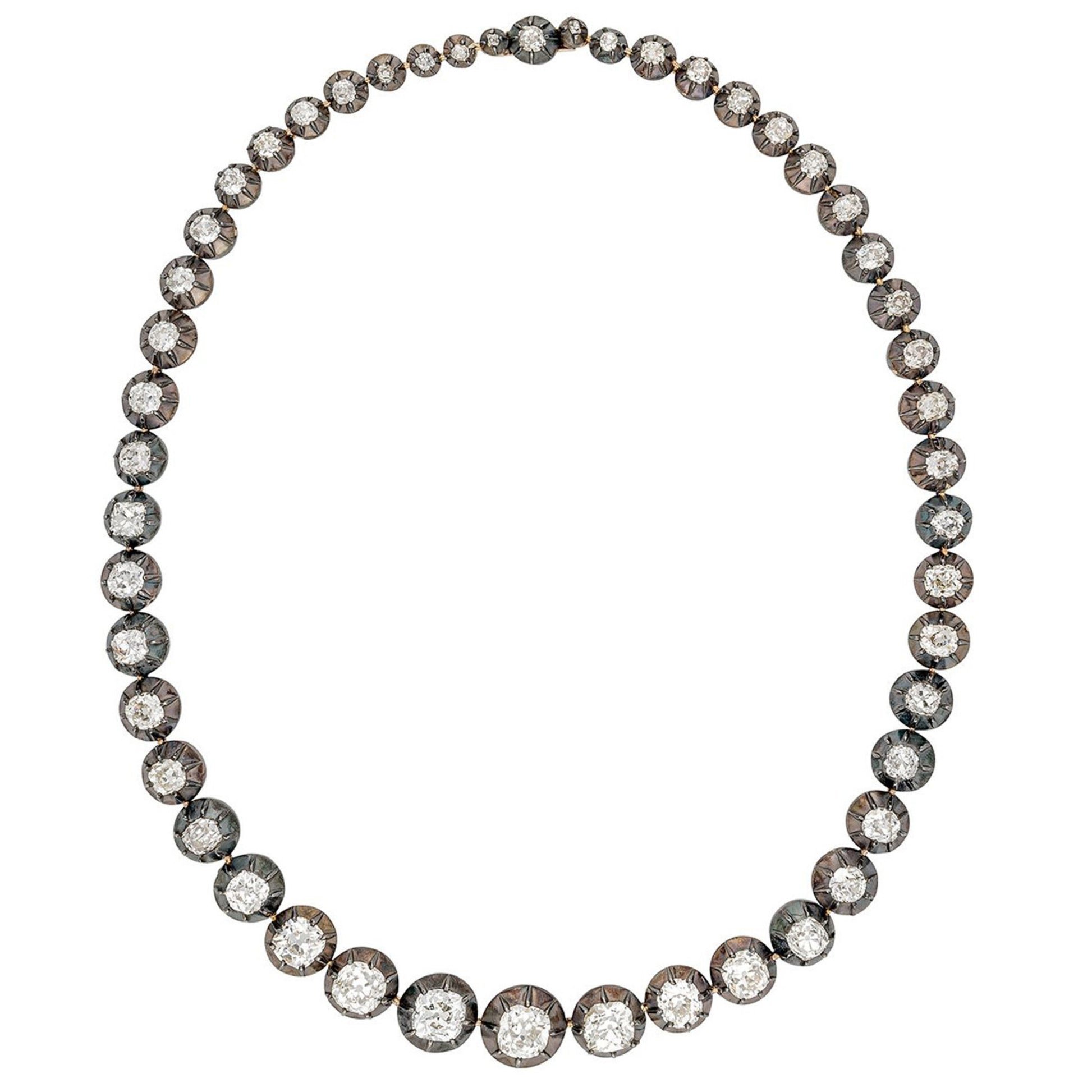 Victorian Silver & 18KT Yellow Gold Diamond Necklace front