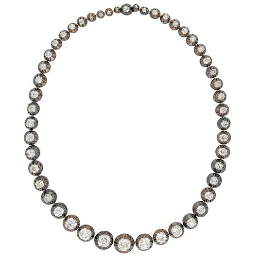 Victorian Silver & 18KT Yellow Gold Diamond Necklace front