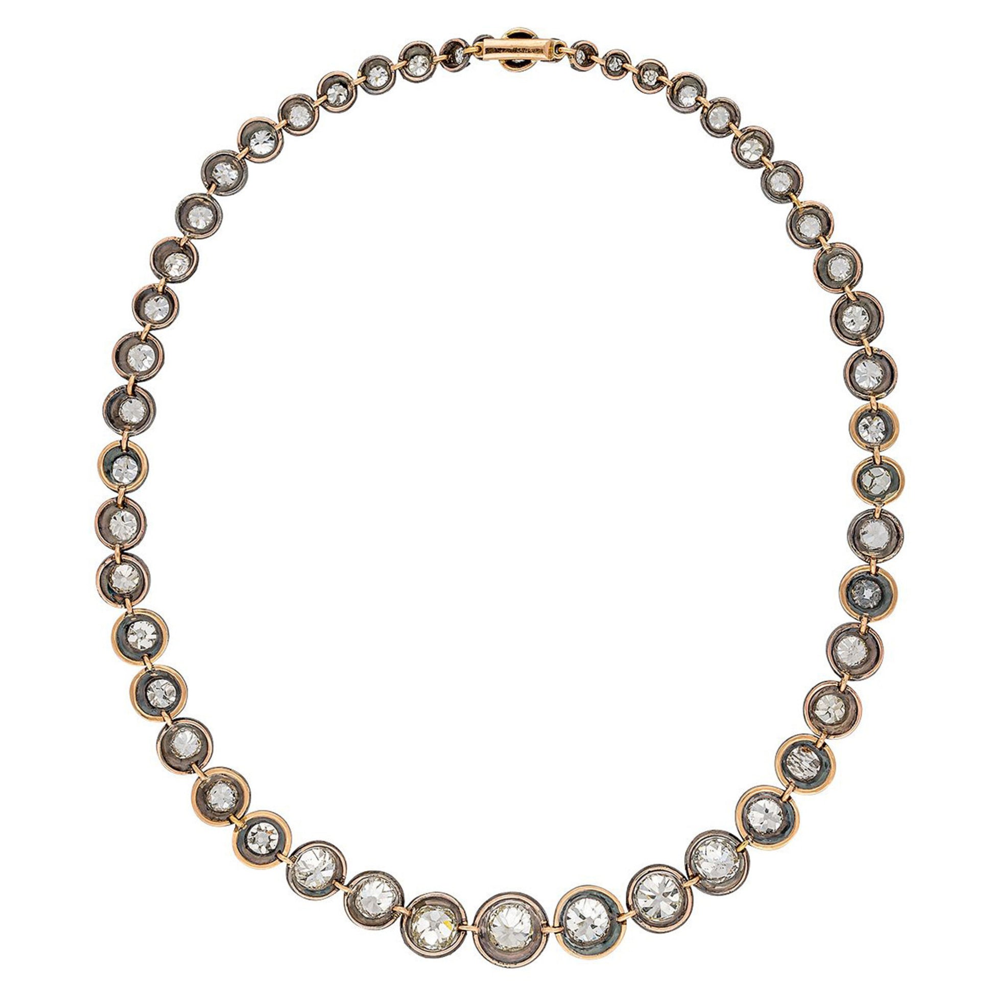Victorian Silver & 18KT Yellow Gold Diamond Necklace back