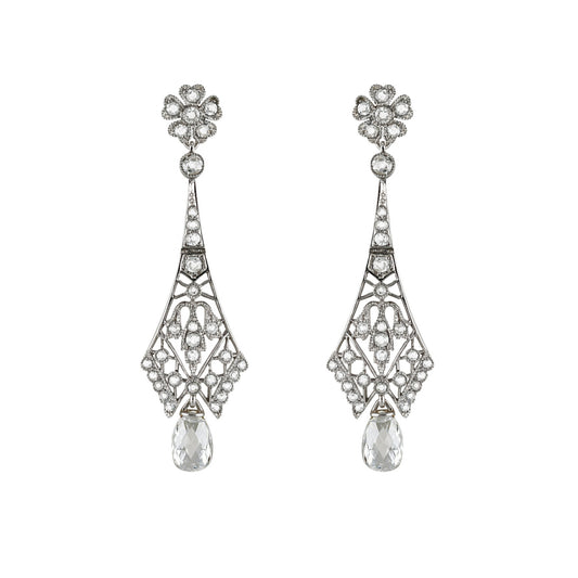 American Art Deco Platinum Diamond Earrings front