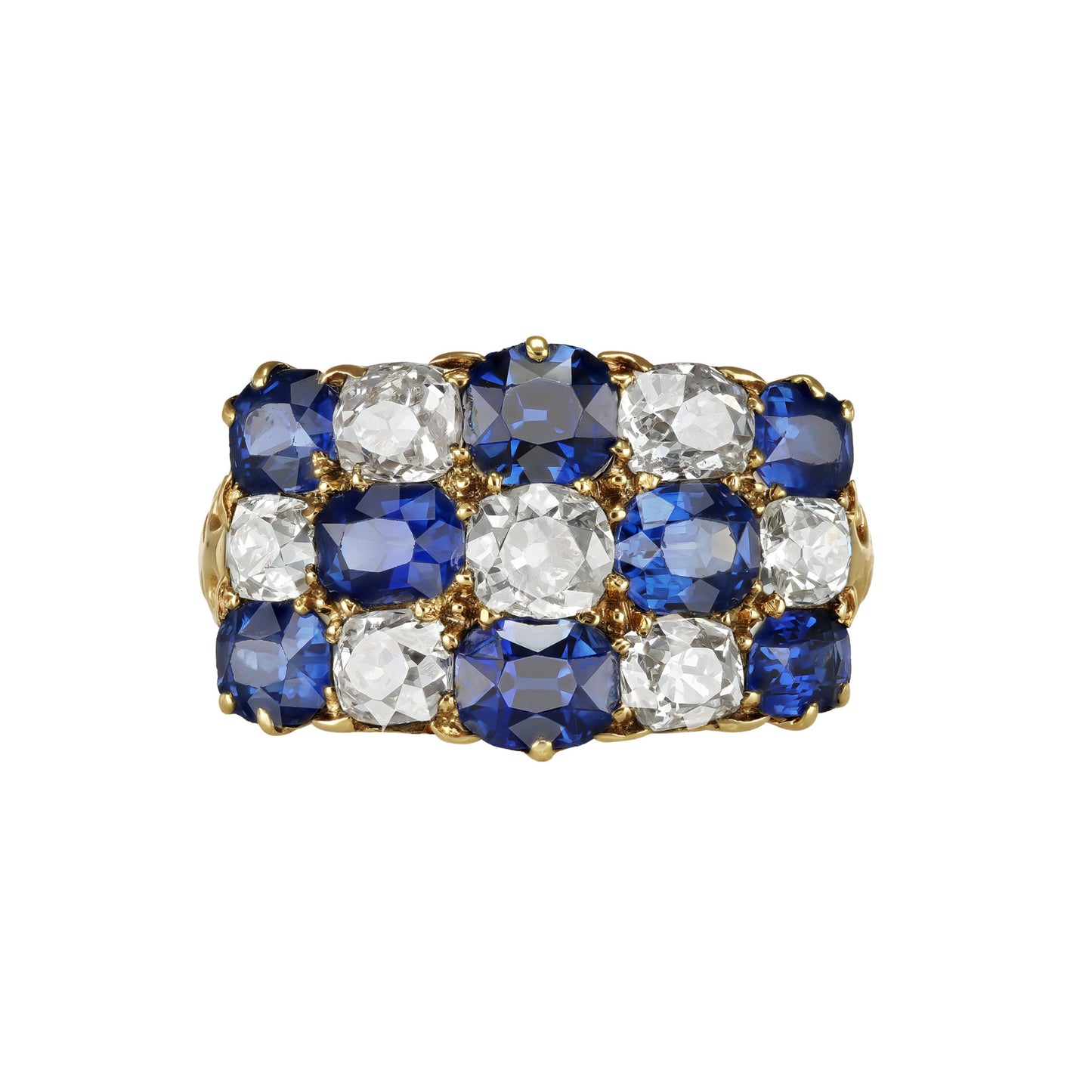 Victorian 18KT Yellow Gold Sapphire & Diamond Ring front