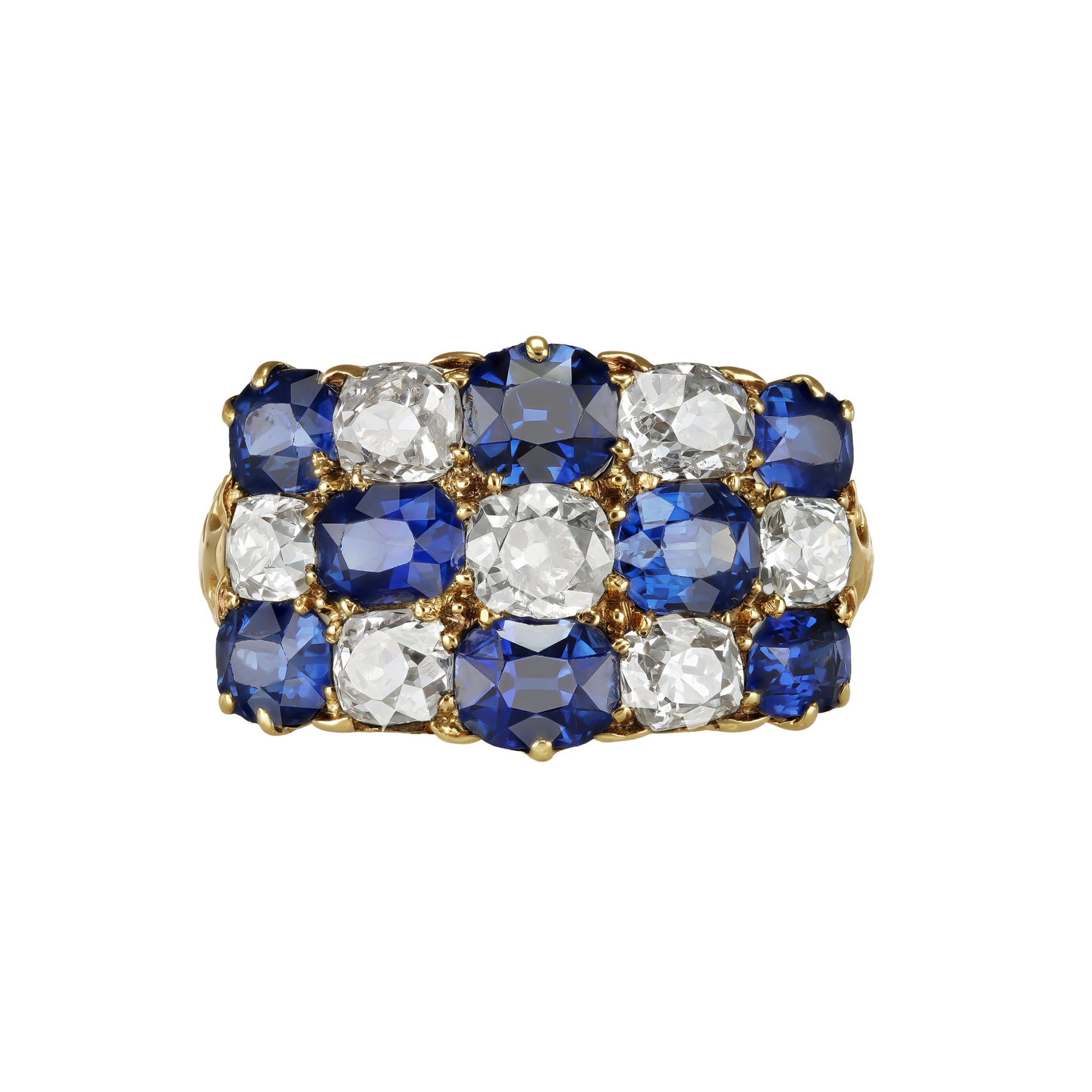 Victorian 18KT Yellow Gold Sapphire & Diamond Ring front