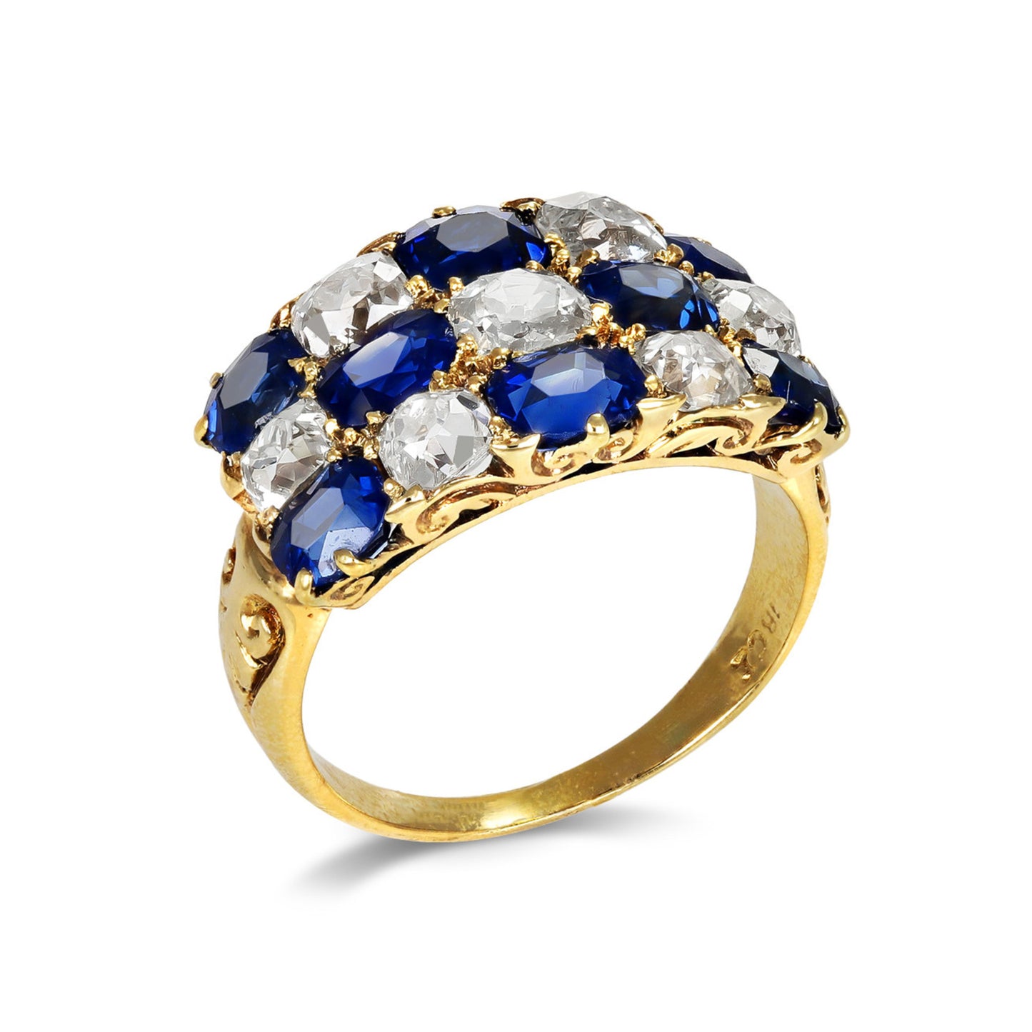 Victorian 18KT Yellow Gold Sapphire & Diamond Ring profile