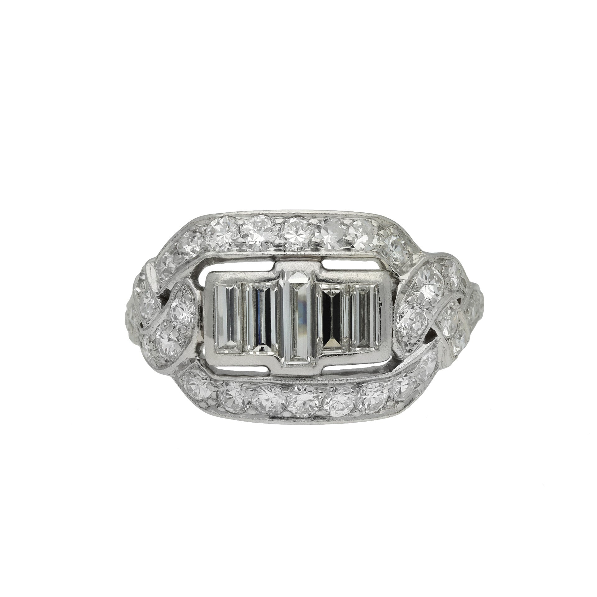 American Art Deco Platinum Diamond Ring front
