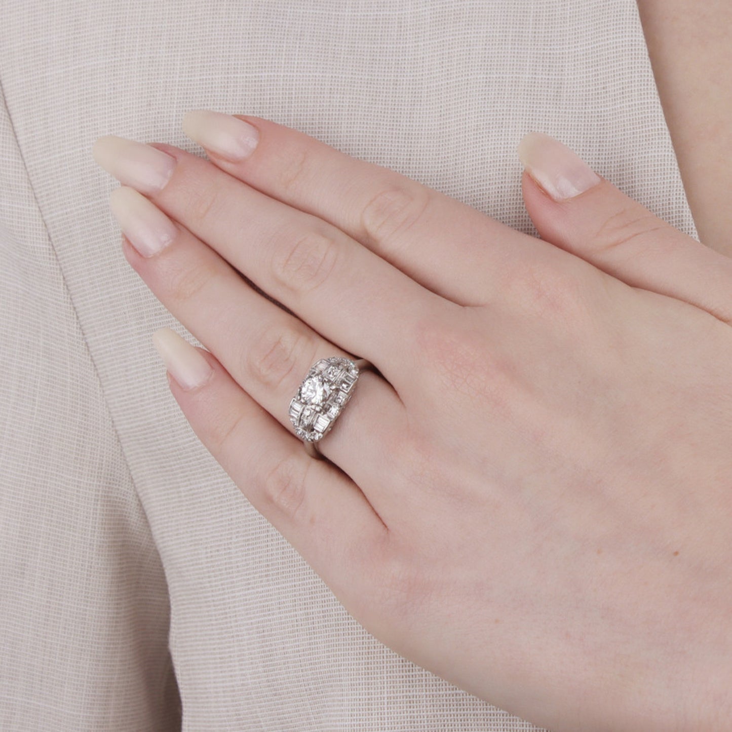 1950s Platinum & Iridium Diamond Ring on finger