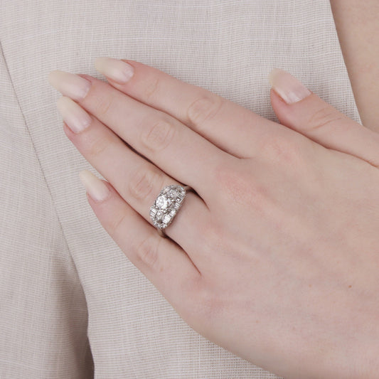 1950s Platinum & Iridium Diamond Ring on finger