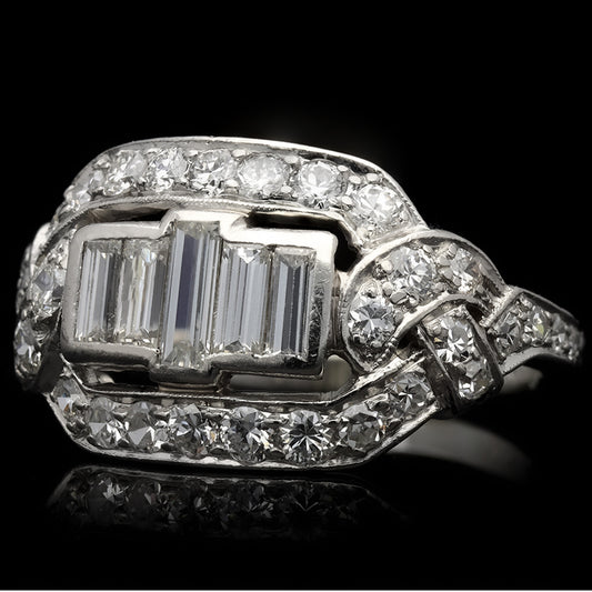American Art Deco Platinum Diamond Ring front