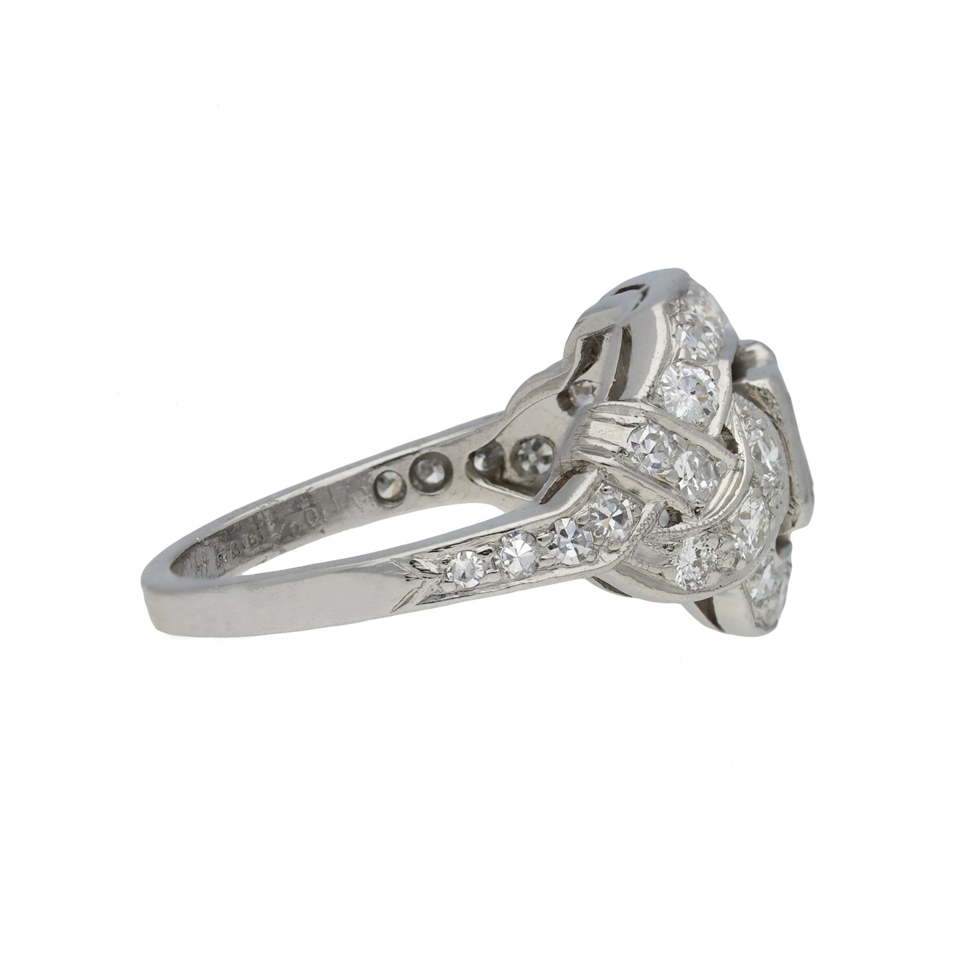 American Art Deco Platinum Diamond Ring side