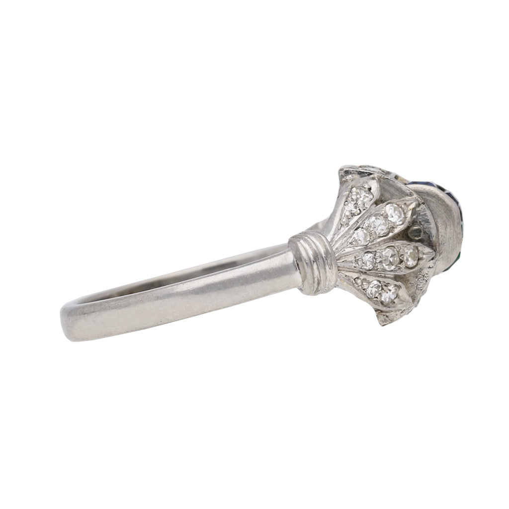 W & H Ltd. Art Deco Platinum Emerald, Diamond & Sapphire Ring side
