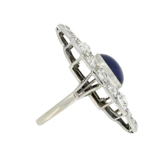Edwardian Platinum Sapphire & Diamond Ring side